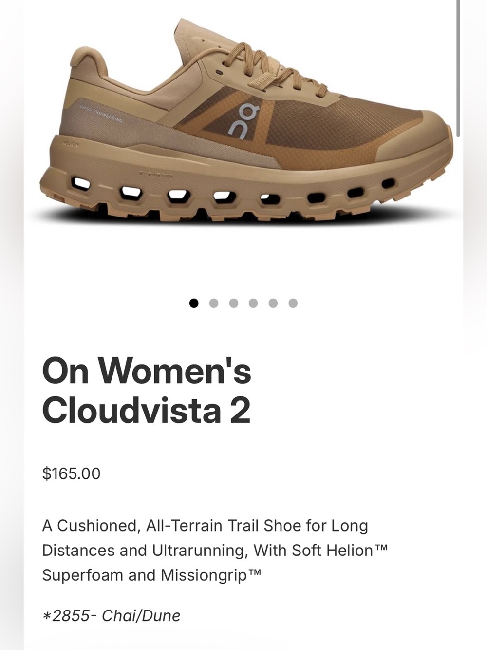 On Cloudvista 2 Womens Trail Sneakers Chai/Dune 3WE30132855 Sz 10.5M New W/O Box